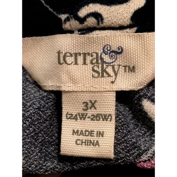 Terra & Sky Navy Floral Midi Skirt W/ Self-Tie Belt Plus Size 3X (24W-26W) - Picture 6 of 7